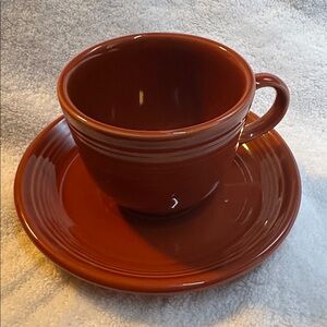 Fiesta Orange Ceramic Cup and Saucer Set